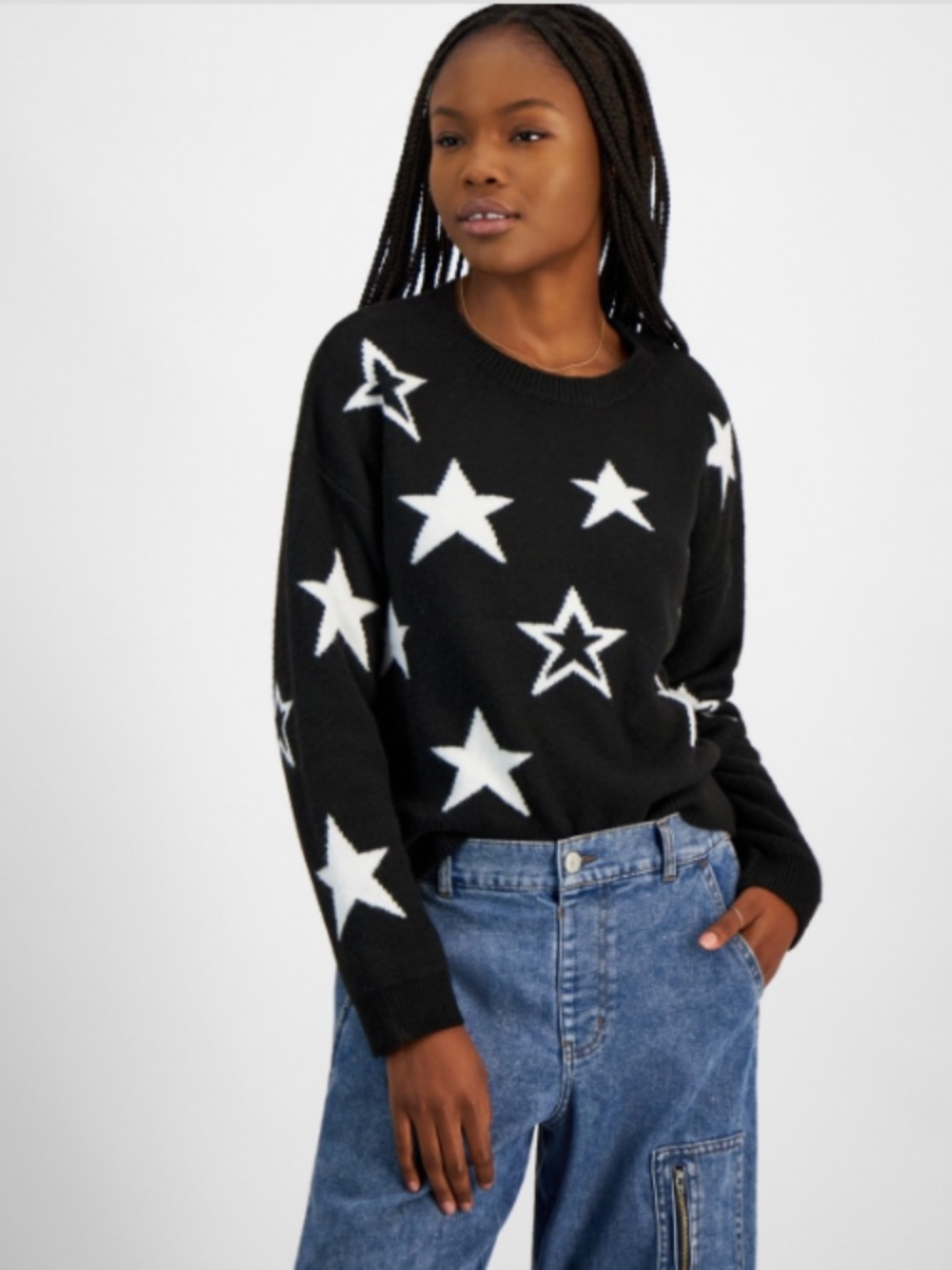 Hooked up by Iot Juniors' "It Girl" Crewneck Sweater - Black Star SIZE S NWT